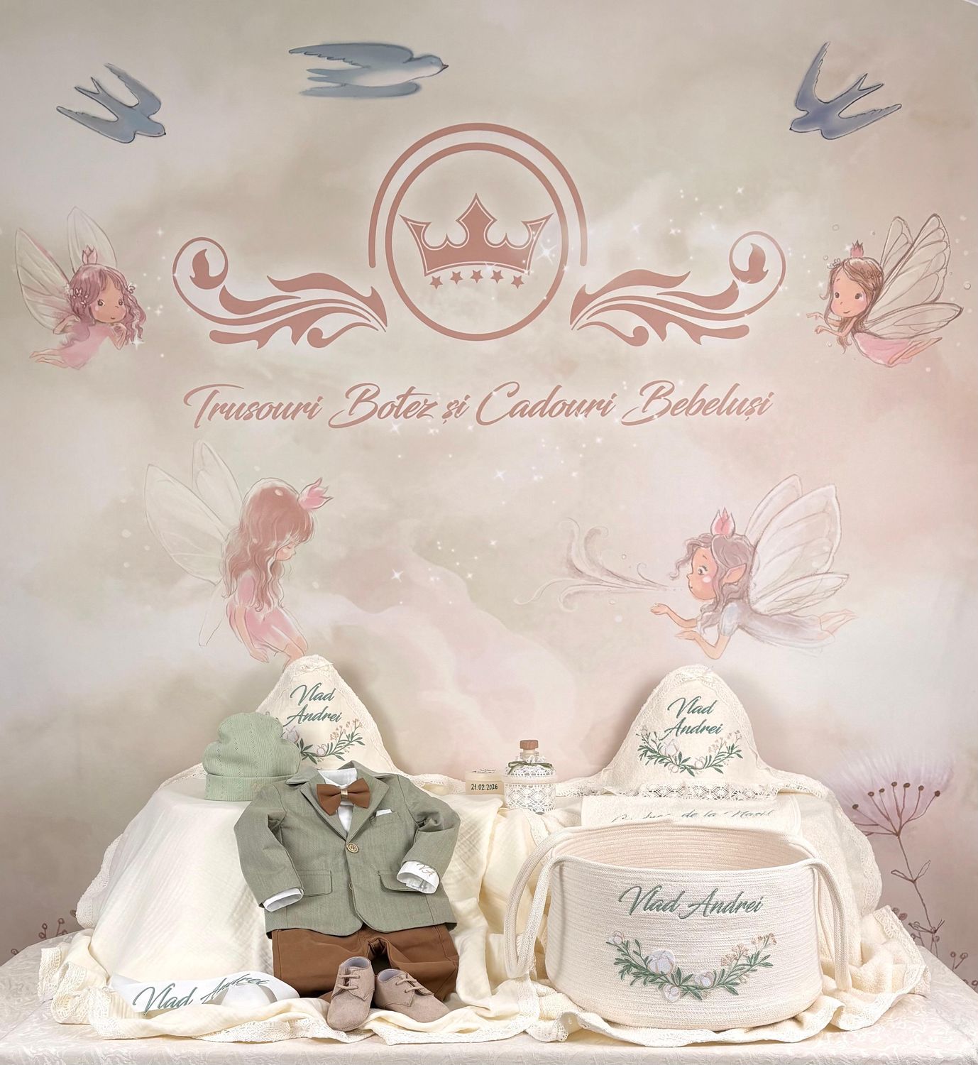 Trusou Botez Muselina Eucalipt - Set Biserica Premium