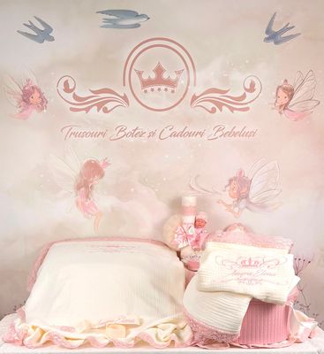 Trusou Botez Muselina Regal roz - Set Biserica Personalizat