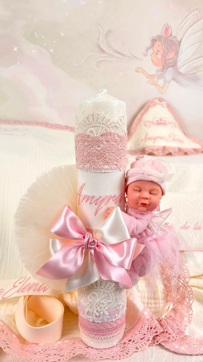 Trusou Botez Muselina Regal roz - Set Biserica Personalizat