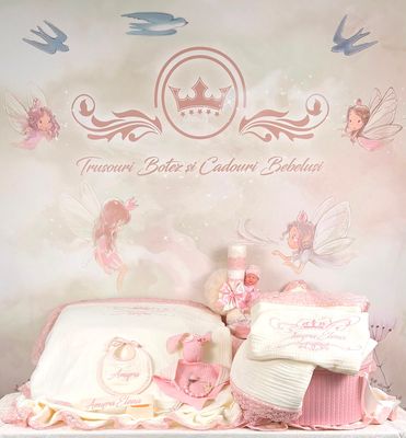Trusou Botez Muselina Regal roz - Set Biserica Personalizat