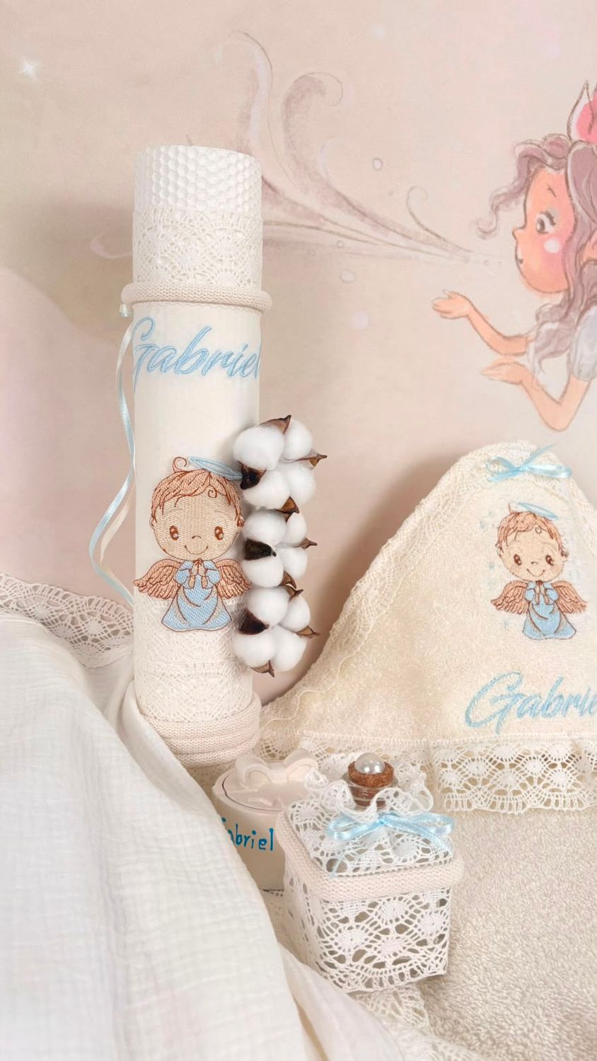 Trusou Botez Muselina Ingeras bleu - Set Biserica