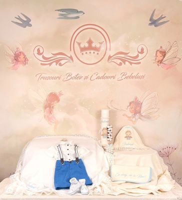Trusou Botez Muselina Ingeras bleu - Set Biserica