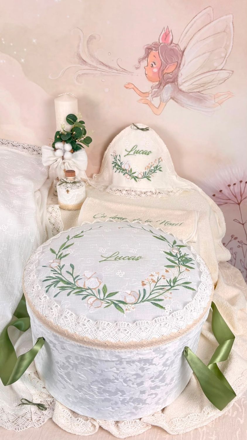 Trusou Botez  Muselina Eucalipt - Set Biserica Personalizat