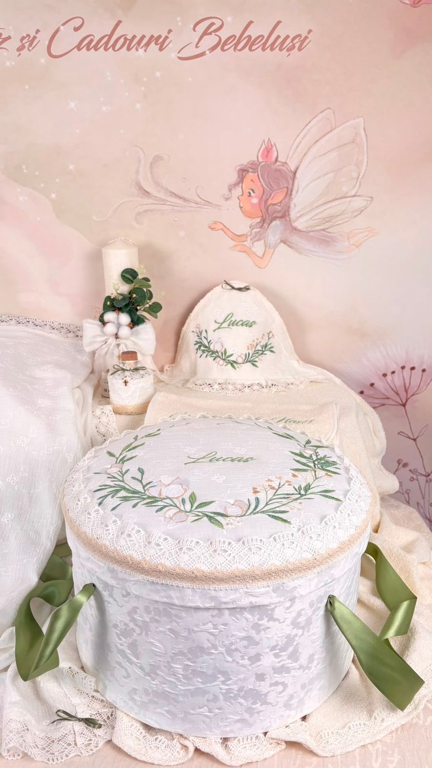 Trusou Botez  Muselina Eucalipt - Set Biserica Personalizat