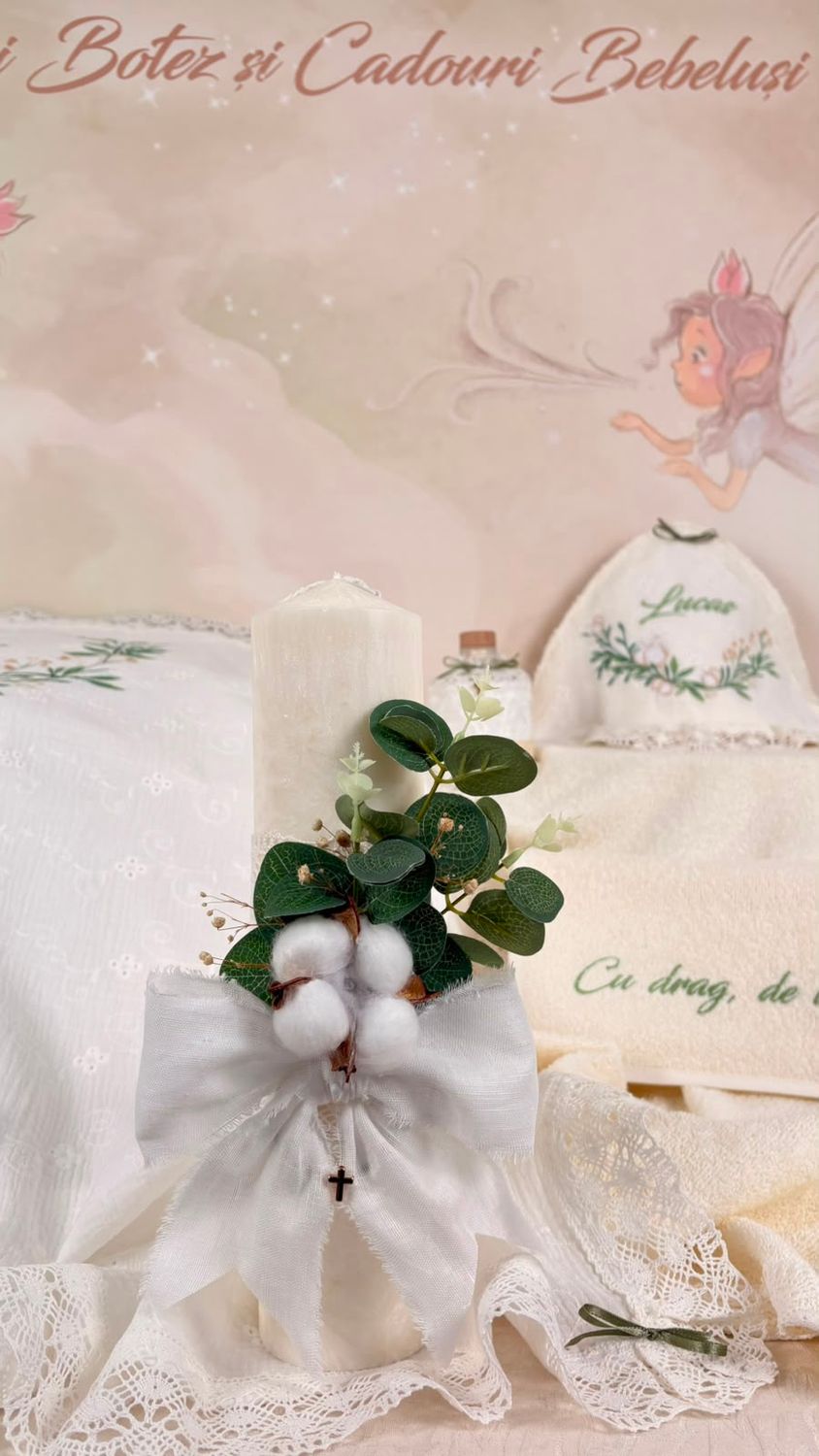 Trusou Botez  Muselina Eucalipt - Set Biserica Personalizat