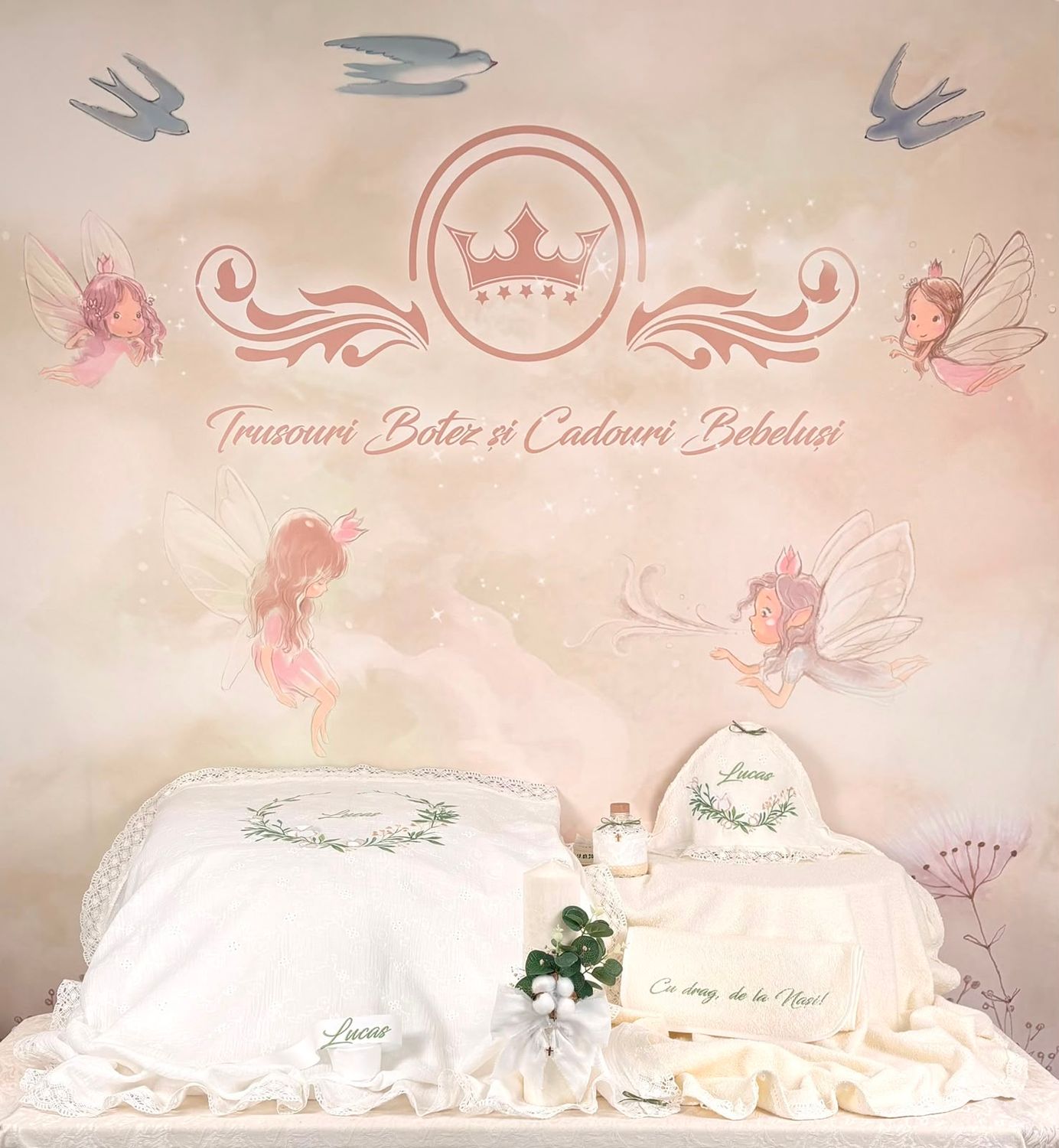 Trusou Botez  Muselina Eucalipt - Set Biserica Personalizat