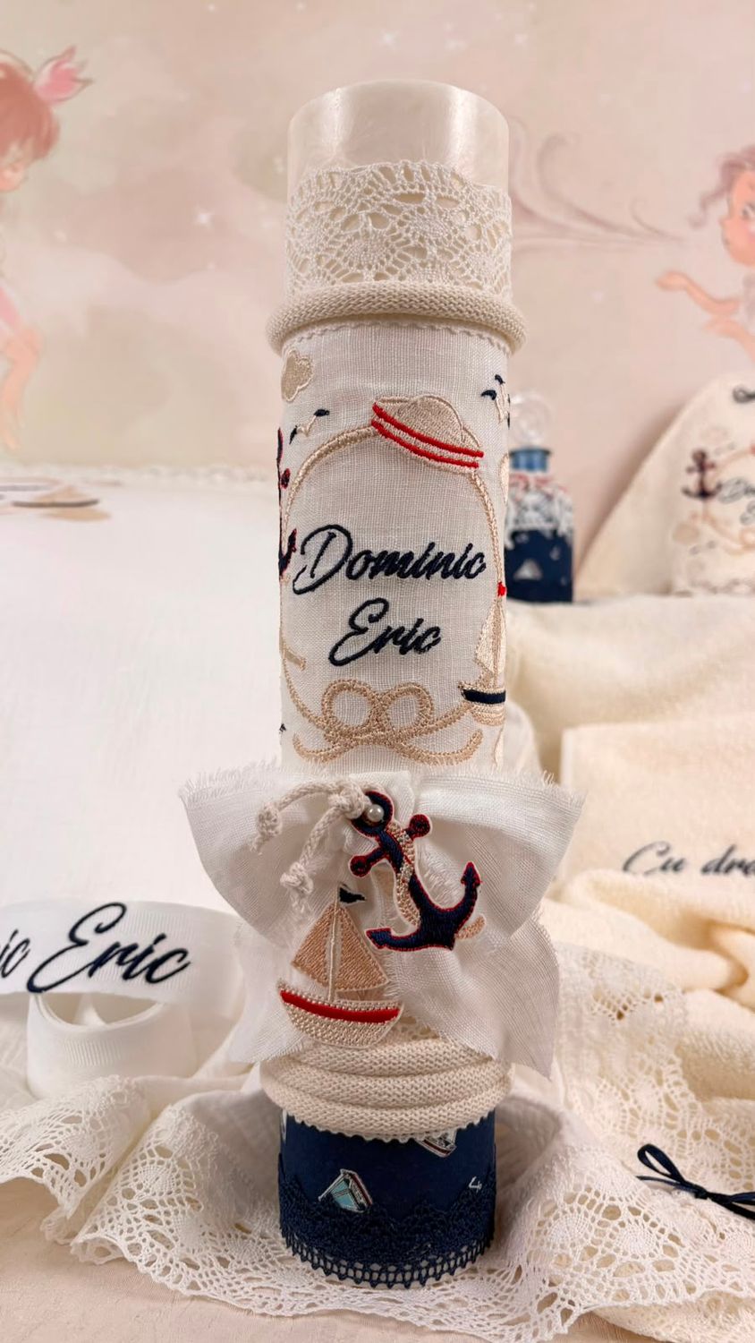 Trusou Botez Personalizat Muselina Micul Marinar - Set Biserica
