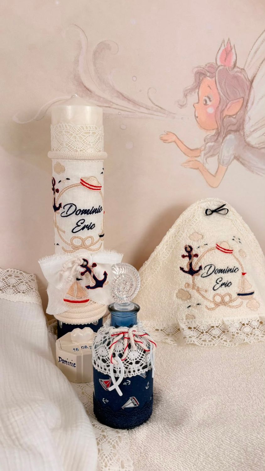 Trusou Botez Personalizat Muselina Micul Marinar - Set Biserica