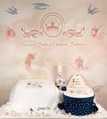 Trusou Botez Personalizat Muselina Micul Marinar - Set Biserica Trusou Botez Personalizat Muselina Micul Marinar - Set Biserica