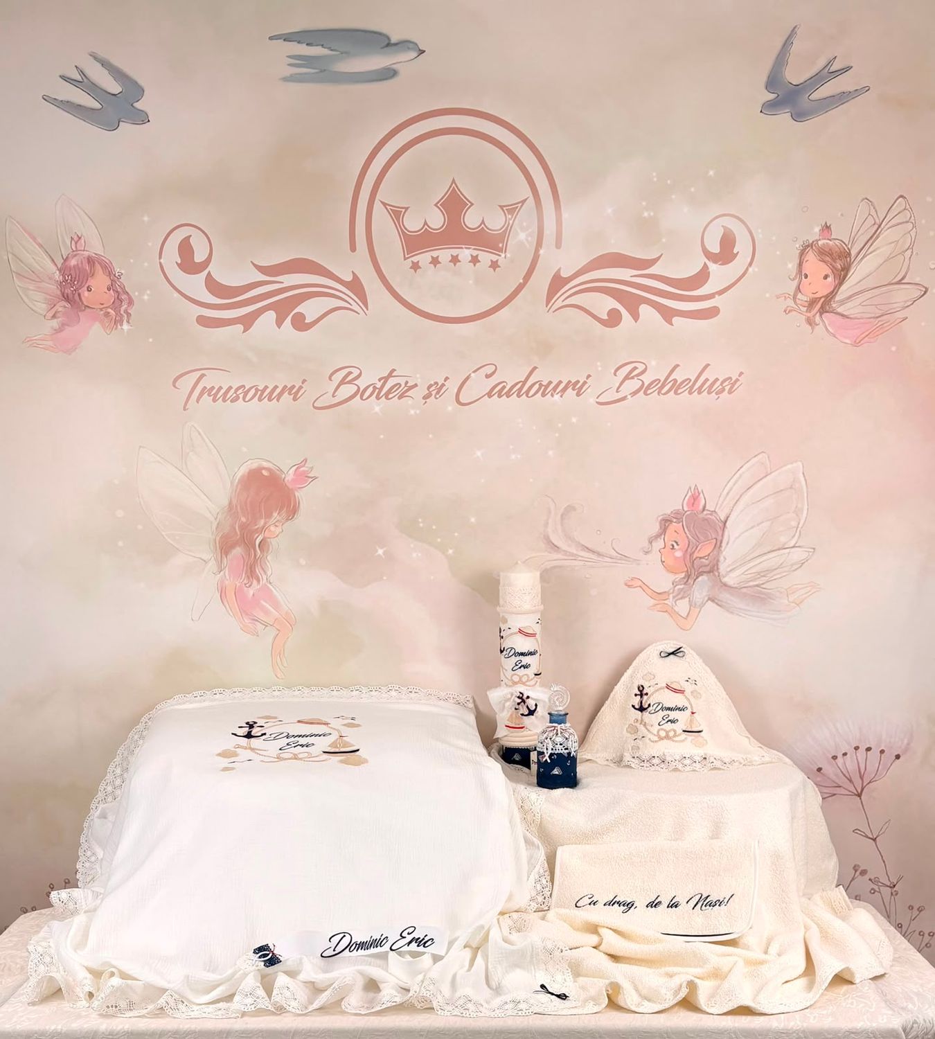 Trusou Botez Personalizat Muselina Micul Marinar - Set Biserica