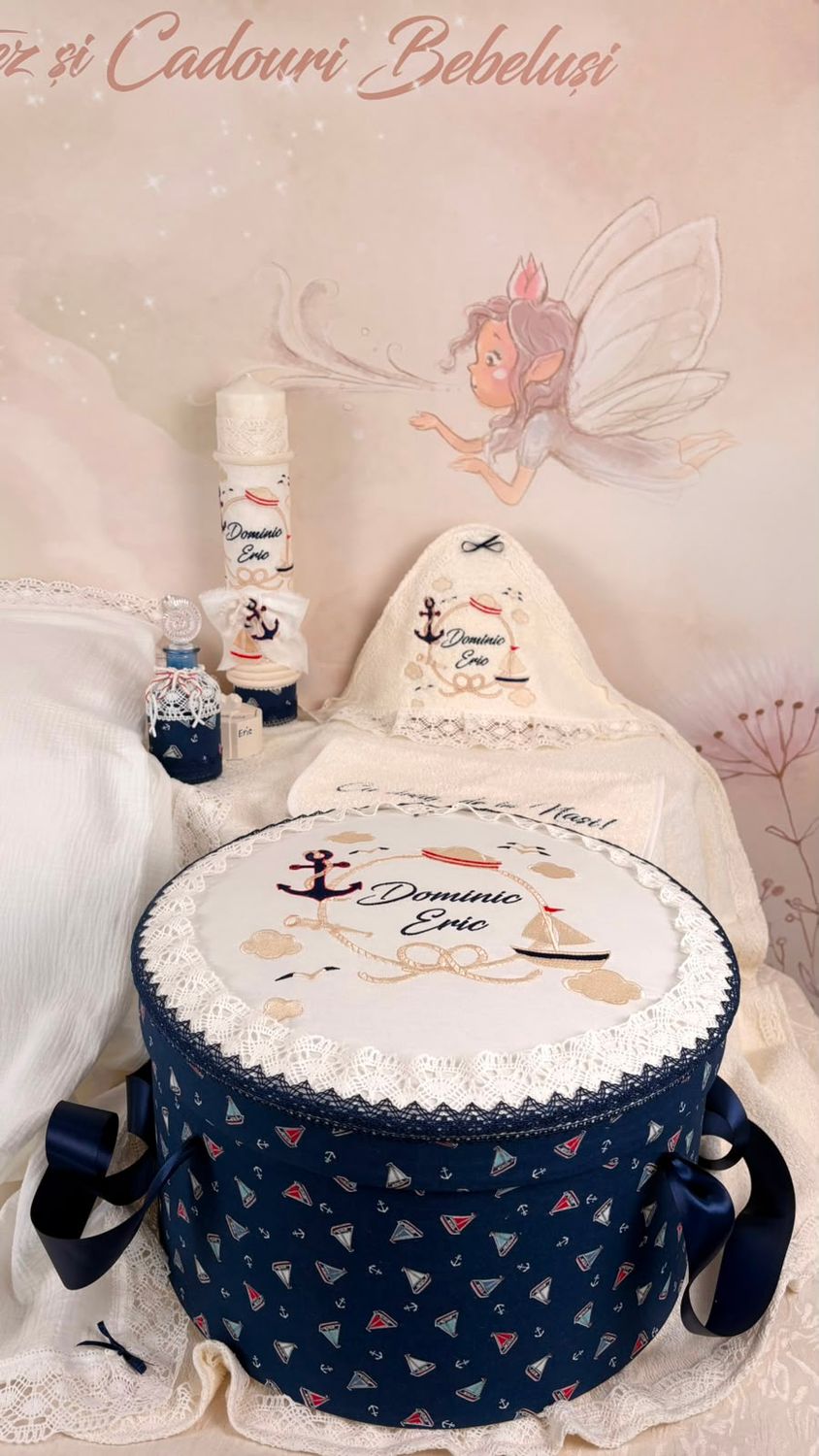Trusou Botez Personalizat Muselina Micul Marinar - Set Biserica