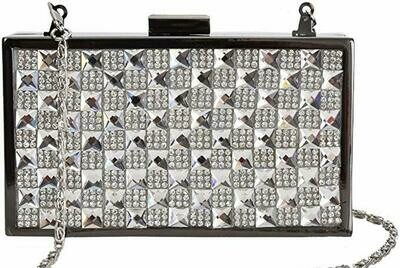 Small Silver Crystal Diamante Hard Case Clutch Bag Perfect For Proms Weddings