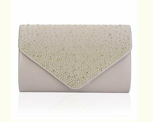 Light Beige Clutch Bag Diamante