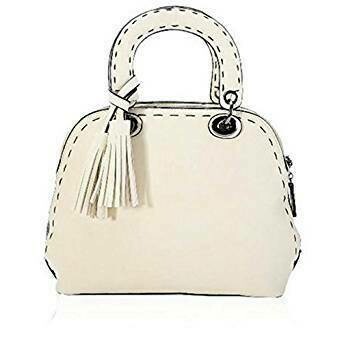 Cream Handbag Bold Black Contrast Stitch Tassel Shoulder Strap