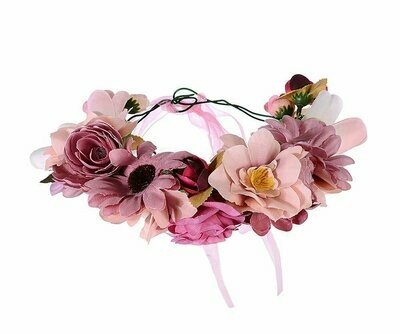 Pink Floral Headband Garland Flower Music Festival Wedding Bridesmaid