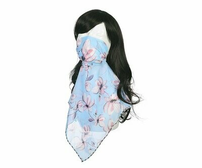 Blue floral Square Scarf With Ear loops
