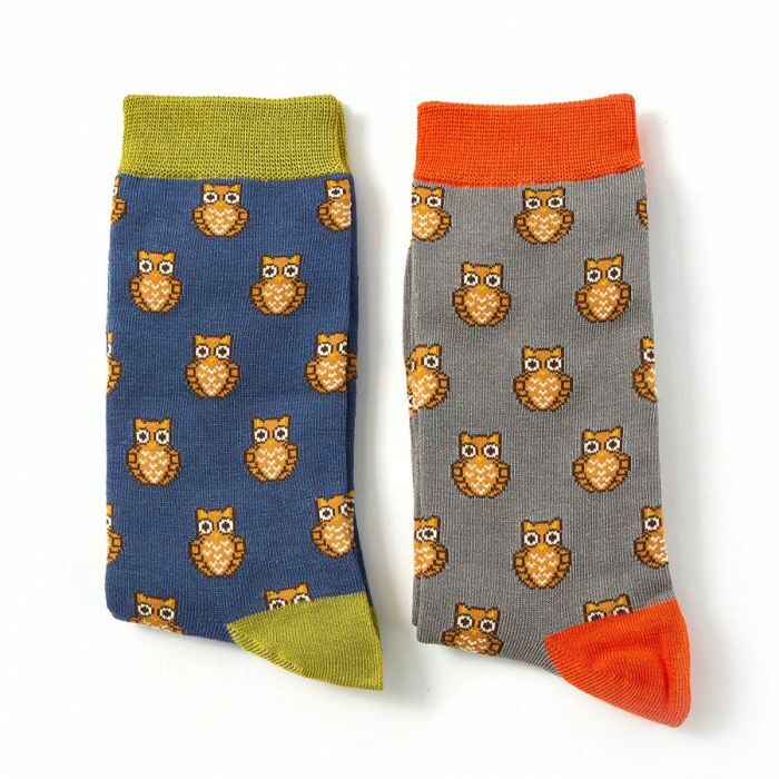 MR HERON Owl Socks Breathable Soft Bamboo Mens 2 Pairs In Gift Box