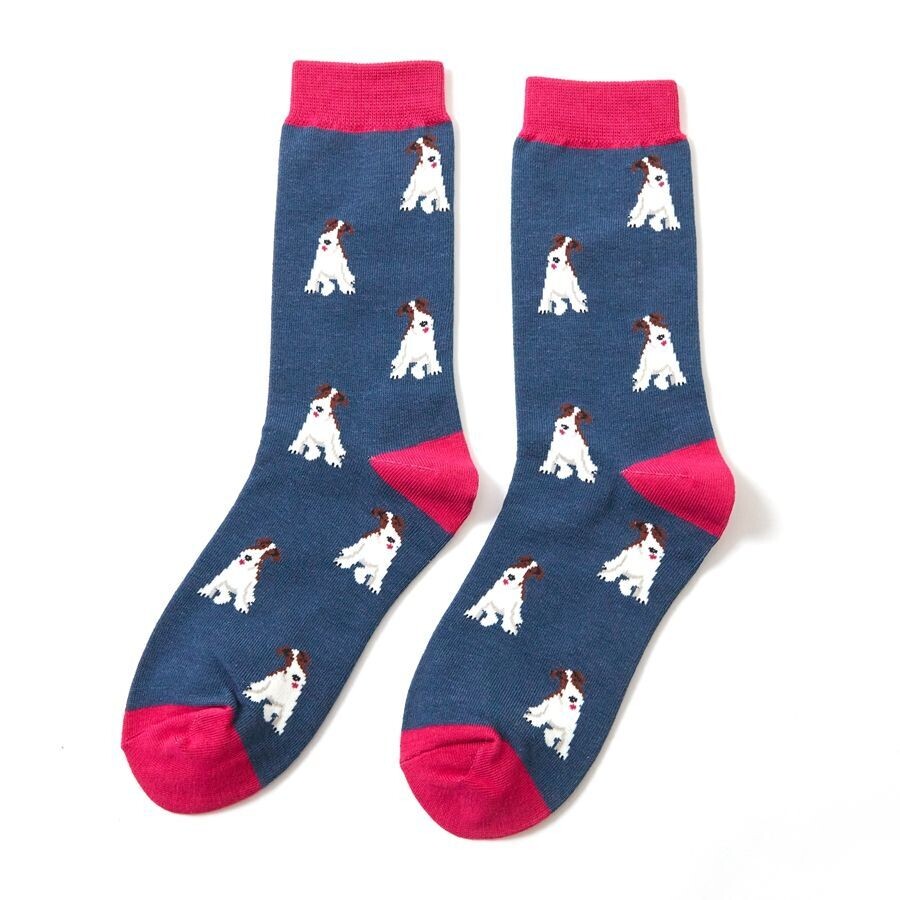 MISS SPARROW LONDON Fox Terrier Print Soft Bamboo Socks Navy