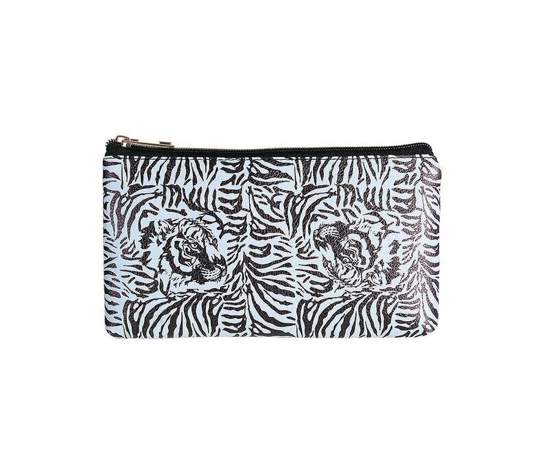 Small Flat Cosmetic Bag Black White  Makeup Tiger Print Stocking Filler