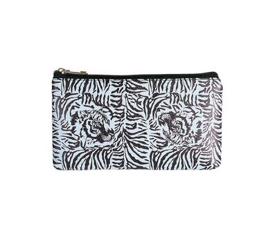 Small Flat Cosmetic Bag Black White Makeup Tiger Print