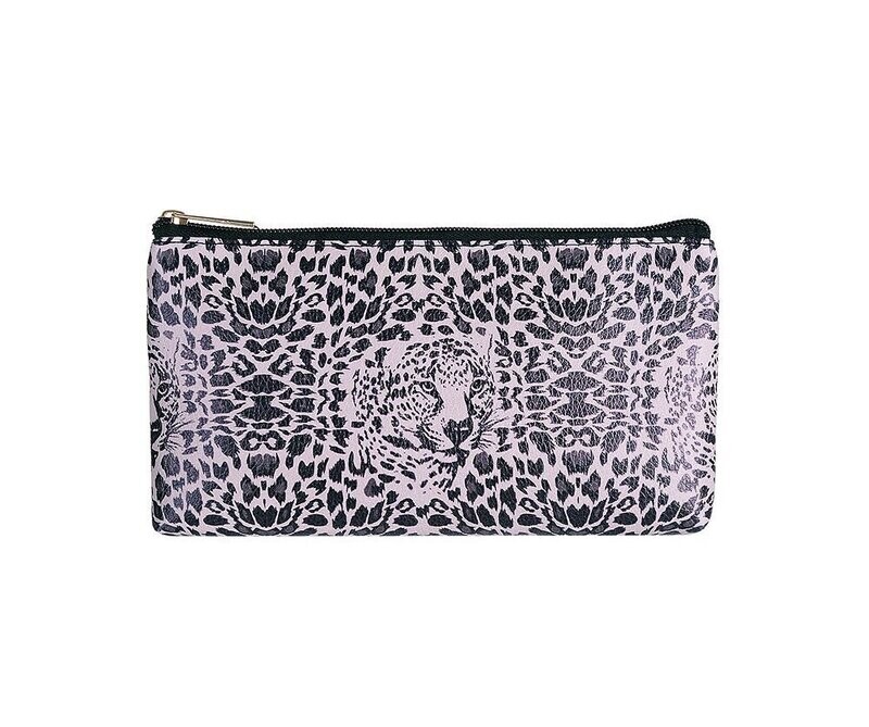 Small Flat Cosmetic Bag Black Pink Makeup Leopard Pencil case