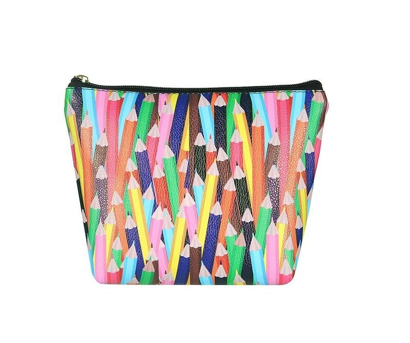 Large Flat Cosmetic Bag Makeup Colour Pencil Print