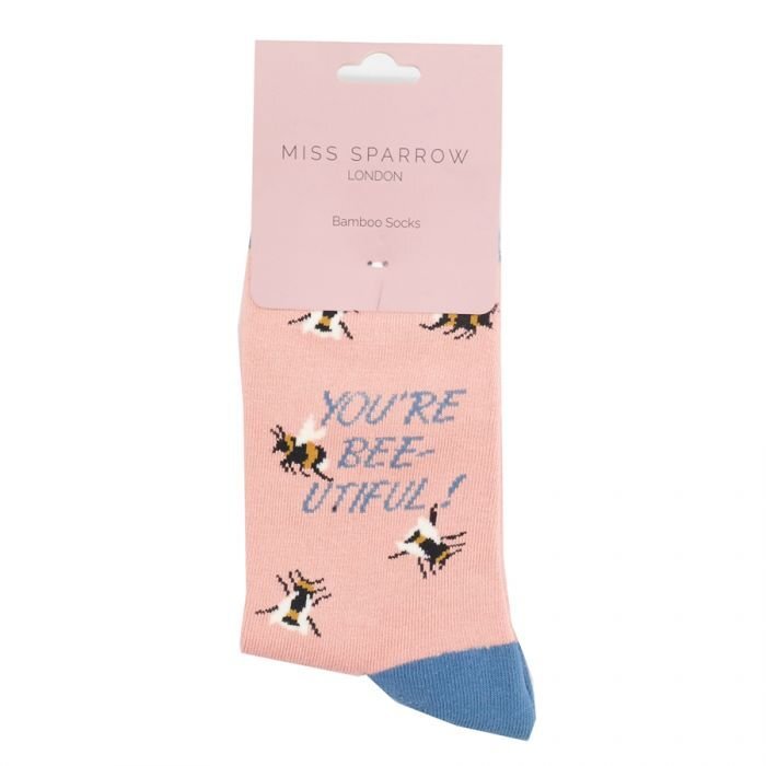 MISS SPARROW SOCKS You are Bee-utiful Print Soft Bamboo Dusty Pink SALE