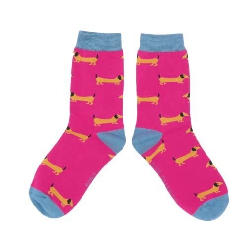 MISS SPARROW Socks Sausage Dog Pink Super Soft Bamboo Blend