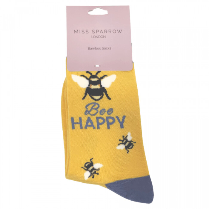 Soft Bamboo Socks Bee Happy Yellow Breathable Eco Friendly
