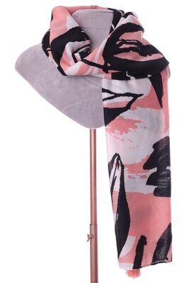 Zelly Abstract Scarf Stole Wrap With Tassels Pink Black White SALE
