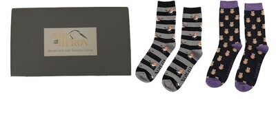 MR HERON by Miss Sparrow Socks Breathable Soft Bamboo Mens 2 Pairs Fathers Day With Gift Box