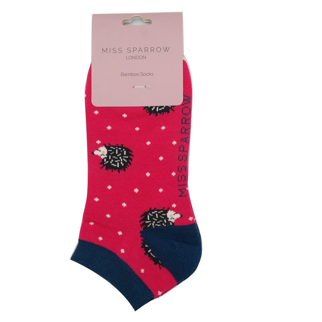 MISS SPARROW Trainer Socks Hot Pink Sleepy Hedgehog Trainer Bamboo Mix SALE