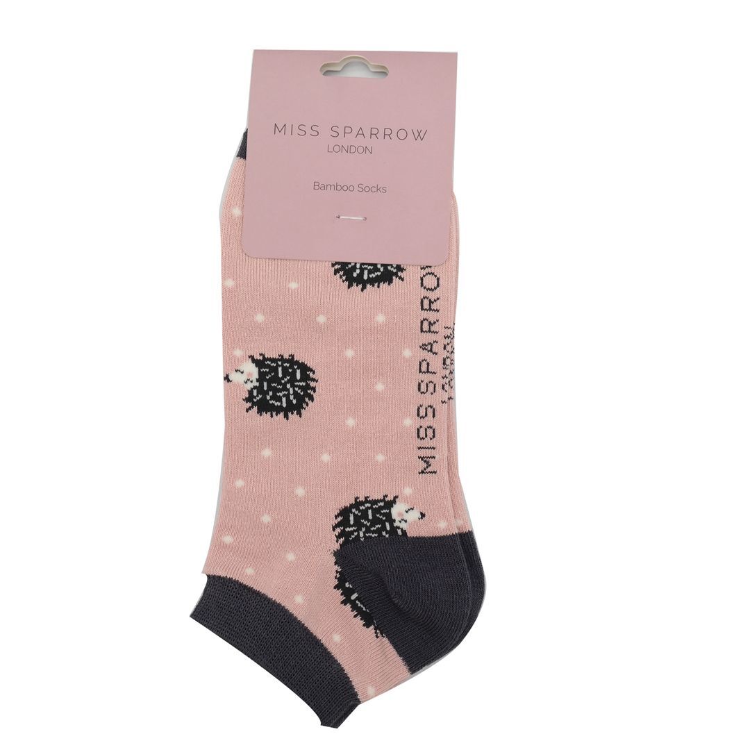 MISS SPARROW Trainer Socks Dusty Pink Sleepy Hedgehog Trainer Bamboo Super Soft