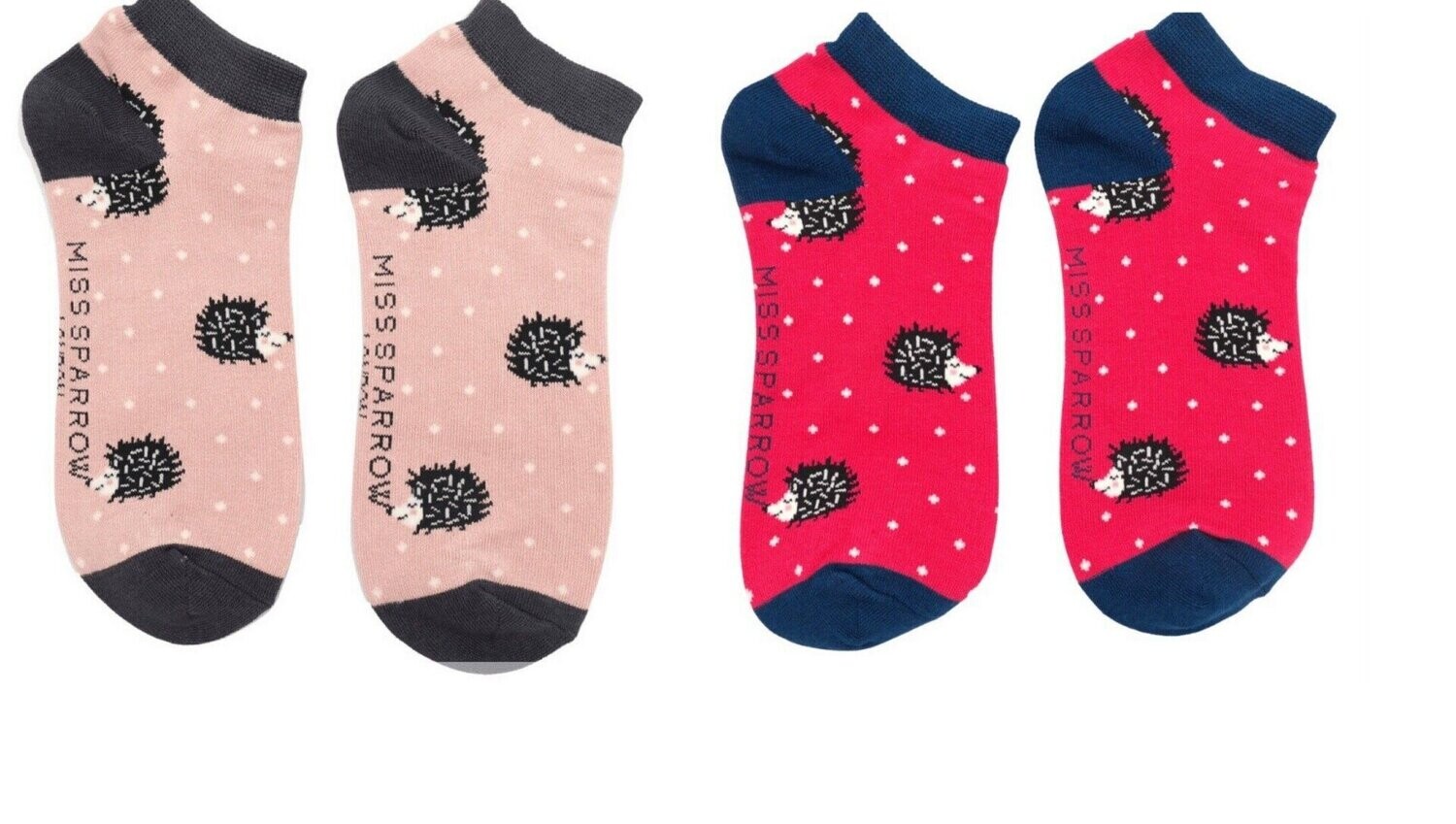 MISS SPARROW Socks Cute Hedgehogs Pack of Two Dusty Pink Hot Pink