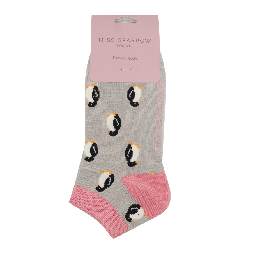 MISS SPARROW Trainer Socks Silver Little Penguin Bamboo Super Soft