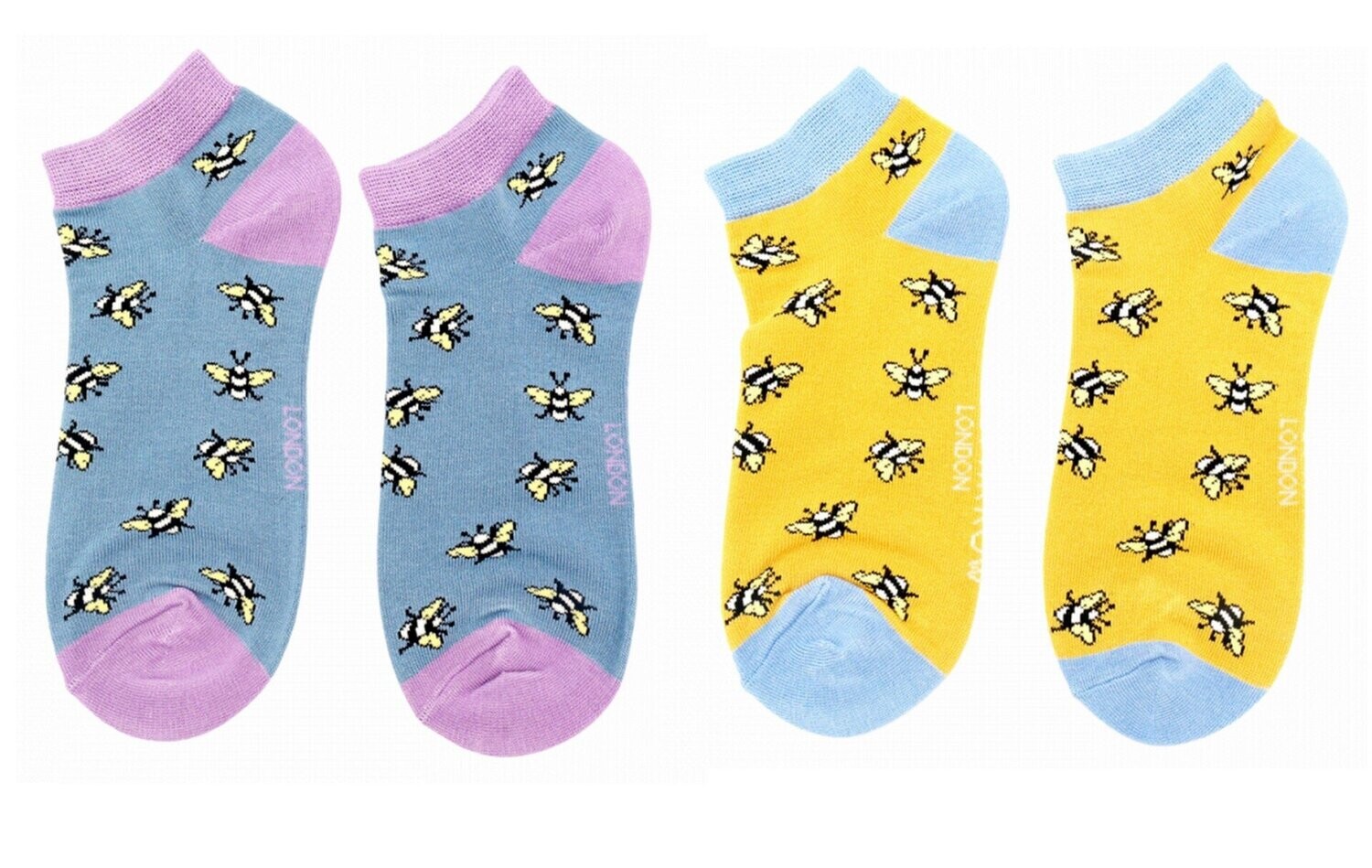 MISS SPARROW Trainer Socks Bee Blue Yellow Pack of Two Bamboo