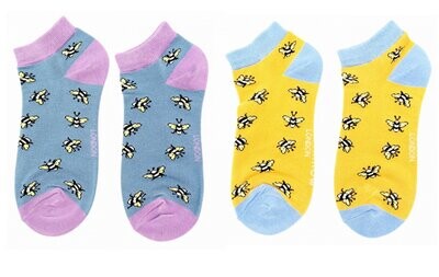 MISS SPARROW Trainer Socks Bee Blue Yellow Pack of Two Bamboo