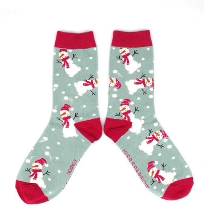 MISS SPARROW Snowmen Socks Soft Breathable Cozy Bamboo Mix Christmas