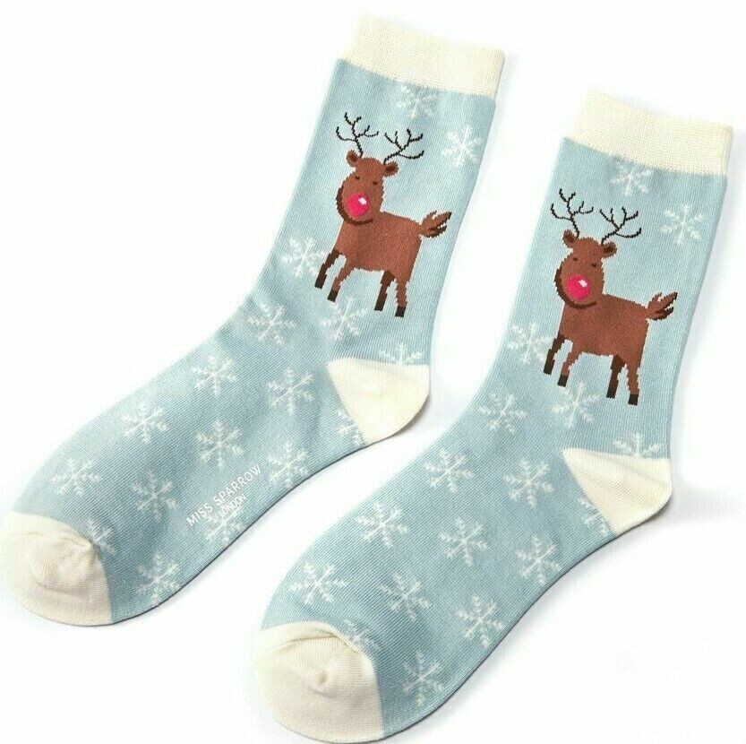 MISS SPARROW Rudolph the Reindeer Socks Soft Breathable Cozy Bamboo Mix Christmas Gift