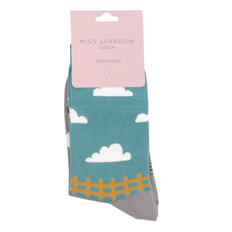 MISS SPARROW Socks Sheeps Meadow Teal Grey Soft Breathable Bamboo Mix