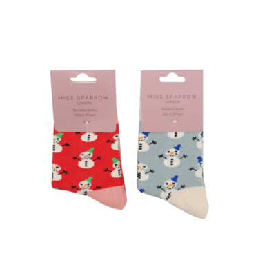 MISS SPARROW Childrens Snowmans Socks Bamboo Mix Age 4 to 6 years