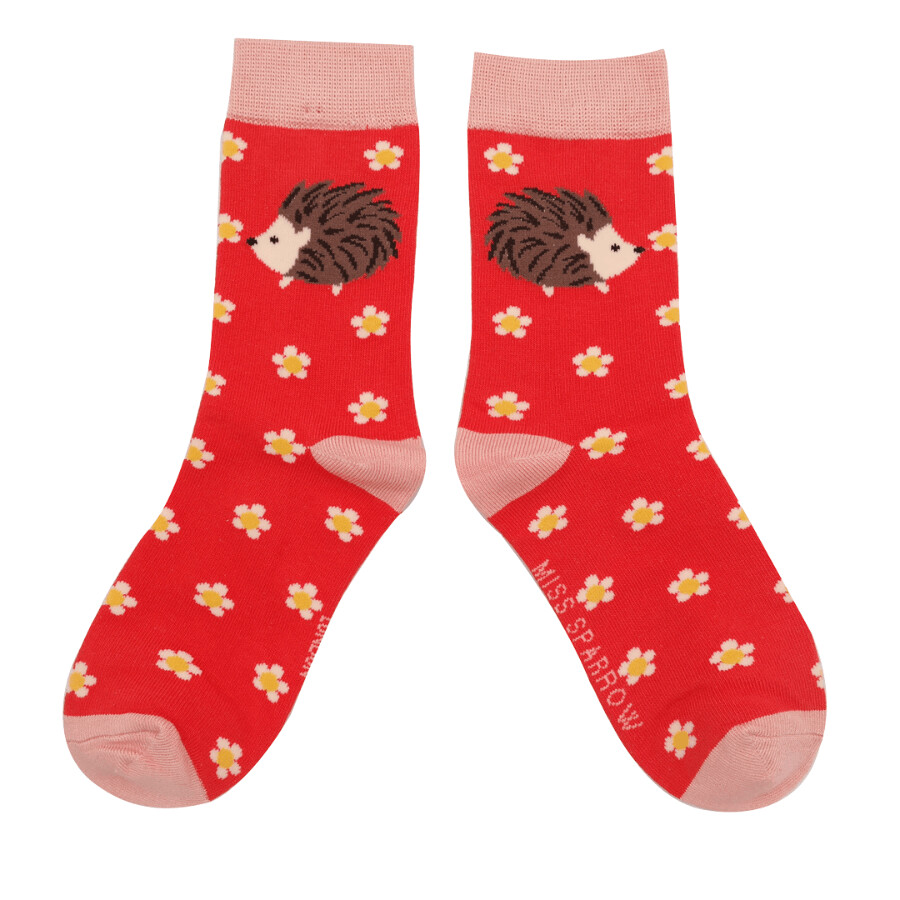 MISS SPARROW Childrens Hedgehog & Daisies Socks Bamboo Mix Age 4 to 6 years