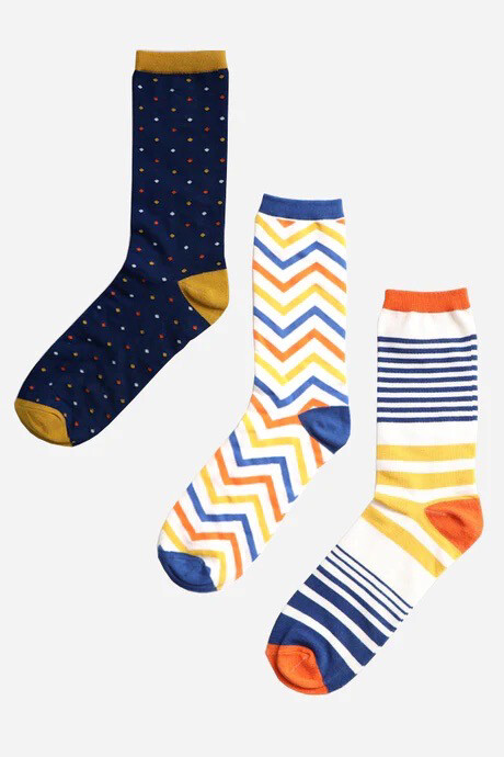 MSH Geometric Socks Mens Bamboo Mix 3 Pairs Size 7 to 9