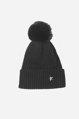 Black Beanie Hat Winter warmer Removable Pom Pom SALE