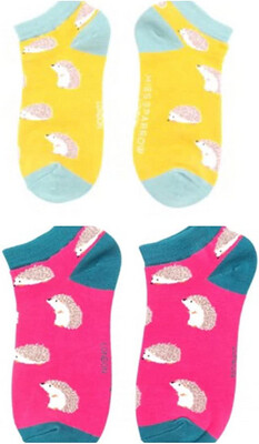 MISS SPARROW Socks Cute Hedgehogs Pack of Two Dusty Pink Hot Pink