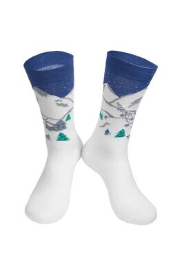 Snowy Mountains Socks Men's White Navy Blue Soft Bamboo Mix