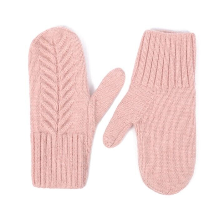 Pink Gloves Mittens Super Soft Wool Cosy Warm Herringbone Detail One Size