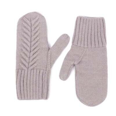 Grey Gloves Mittens Super Soft Wool Cosy Warm Herringbone Detail One Size