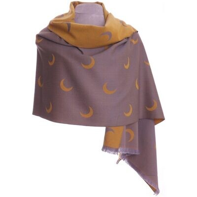 Zelly Women’s Soft Reversible Half Moon Print Grey Mustard Wrap Scarf SALE