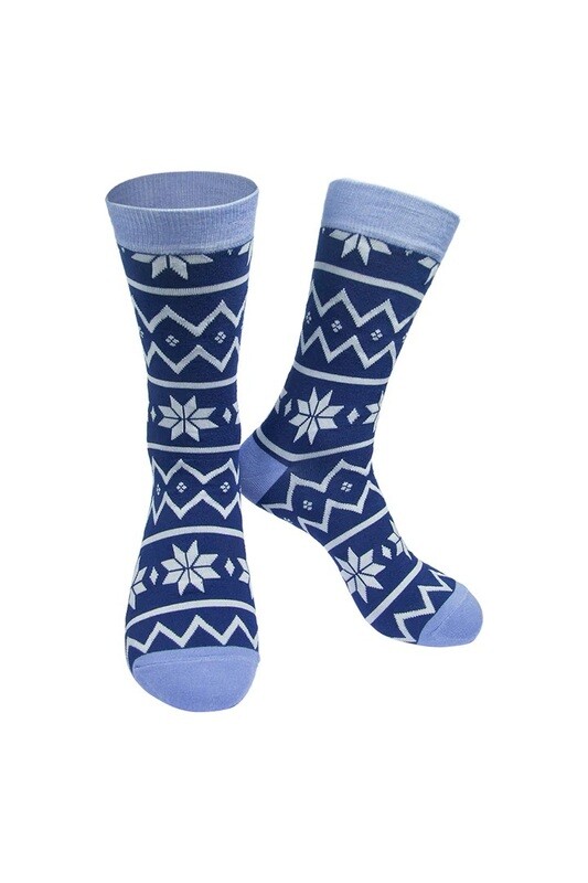 Mens Fair isle Socks Men's  Soft Bamboo Mix White Navy Bue